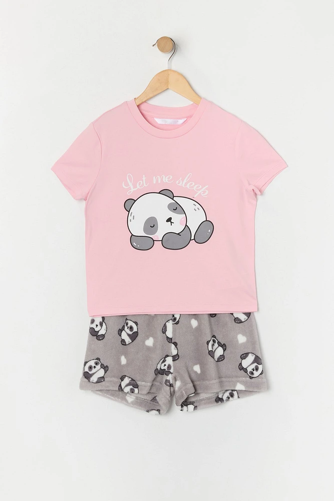 Ensemble pyjama avec t-shirt et short à imprimé Sleepy Panda pour fille