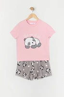 Girls Sleepy Panda Graphic T-Shirt and Short 2 Piece Pajama Set