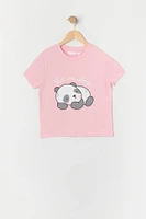 Girls Sleepy Panda Graphic T-Shirt and Short 2 Piece Pajama Set