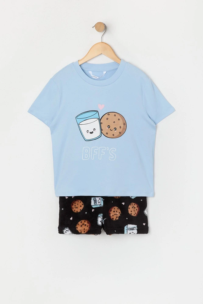 Girls Milk n Cookies T-Shirt and Short 2 Piece Pajama Set