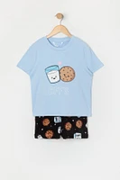 Girls Milk n Cookies T-Shirt and Short 2 Piece Pajama Set