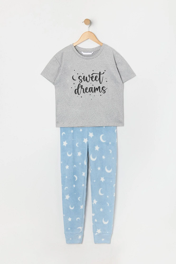 Ensemble pyjama avec t-shirt et pantalon en peluche à imprimé Sweet Dreams pour fille