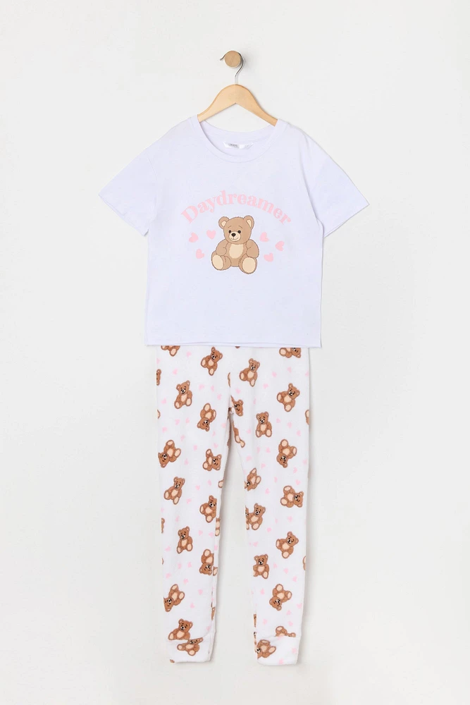 Ensemble pyjama avec t-shirt et pantalon en peluche à imprimé Ourson pour fille