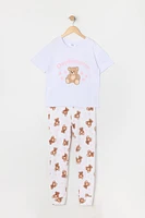 Ensemble pyjama avec t-shirt et pantalon en peluche à imprimé Ourson pour fille