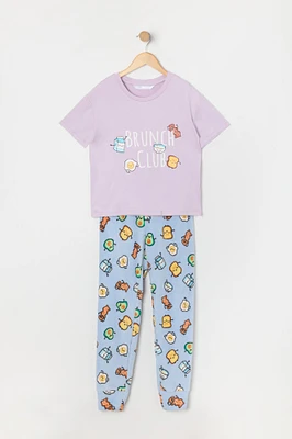 Ensemble pyjama avec t-shirt et pantalon en peluche à imprimé Déjeuner pour fille