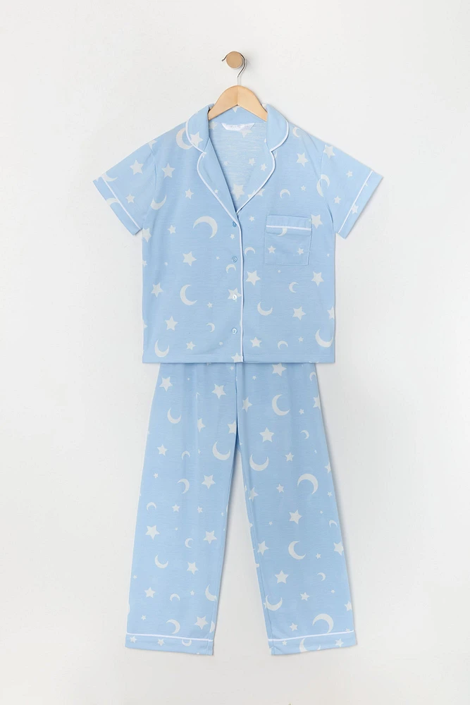 Ensemble pyjama avec haut boutonné et pantalon imprimé pour fille