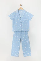 Girls Printed Button-Up Top and Pant 2 Piece Pajama Set