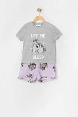 Ensemble pyjama avec t-shirt Ã  imprimÃ© Koala et short en peluche pour fille