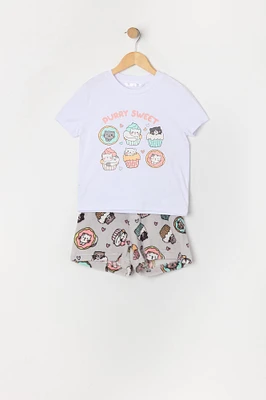 Ensemble pyjama avec t-shirt à imprimé Cupcake Kitty et short en peluche pour fille