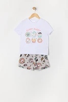 Ensemble pyjama avec t-shirt à imprimé Cupcake Kitty et short en peluche pour fille