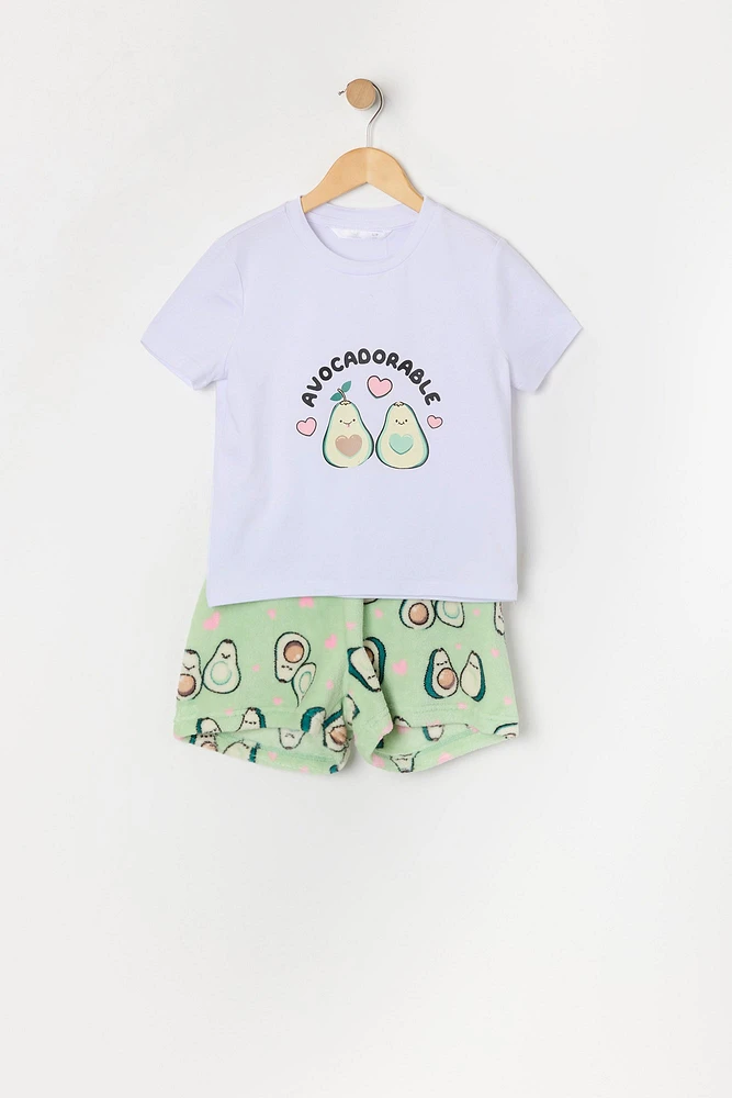 Ensemble pyjama avec t-shirt à imprimé Avocat et short en peluche pour fille