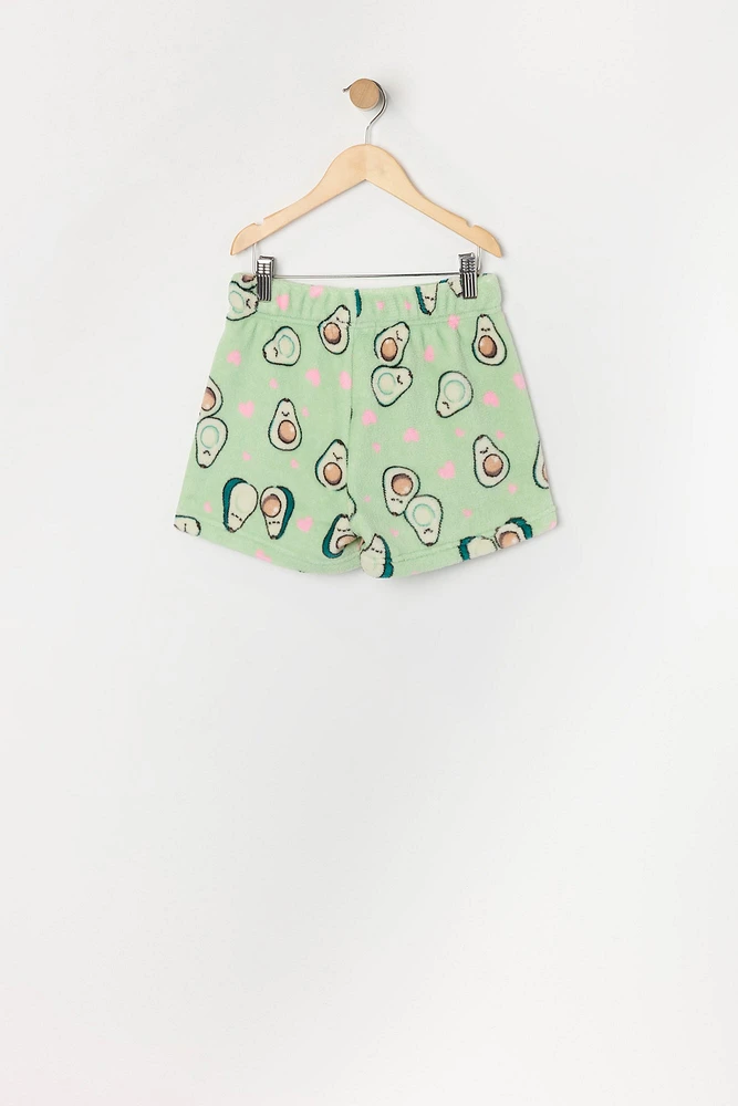 Ensemble pyjama avec t-shirt à imprimé Avocat et short en peluche pour fille