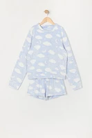 Ensemble pyjama avec haut à manches longues et short en peluche pour fille