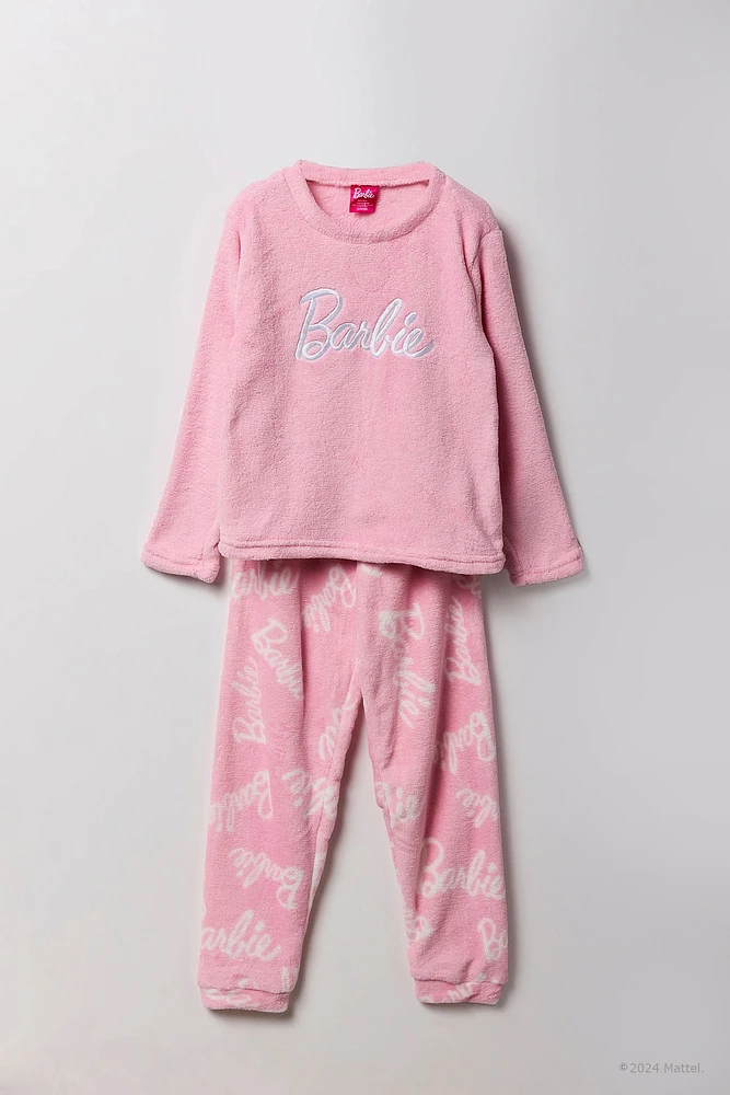 Ensemble-pyjama deux pièces pelucheux à broderie Barbie™ pour filles