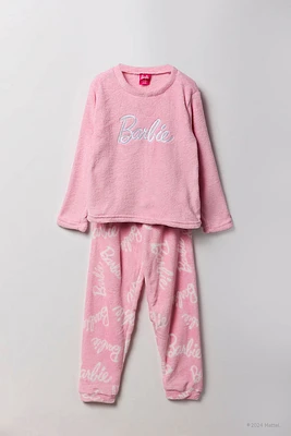 Ensemble-pyjama deux pièces pelucheux à broderie Barbie™ pour filles