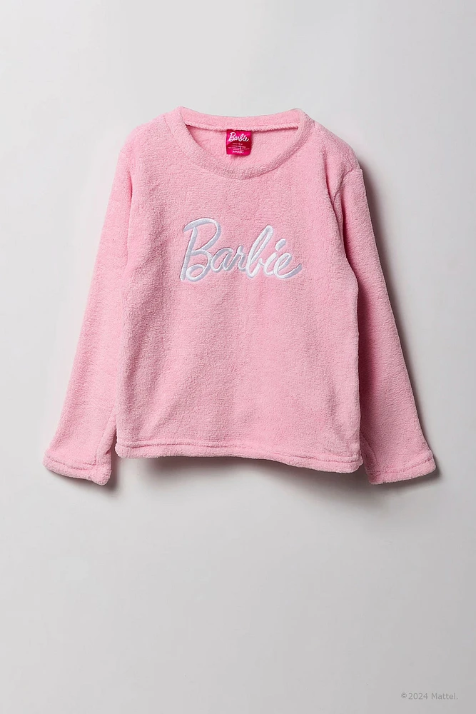 Ensemble-pyjama deux pièces pelucheux à broderie Barbie™ pour filles