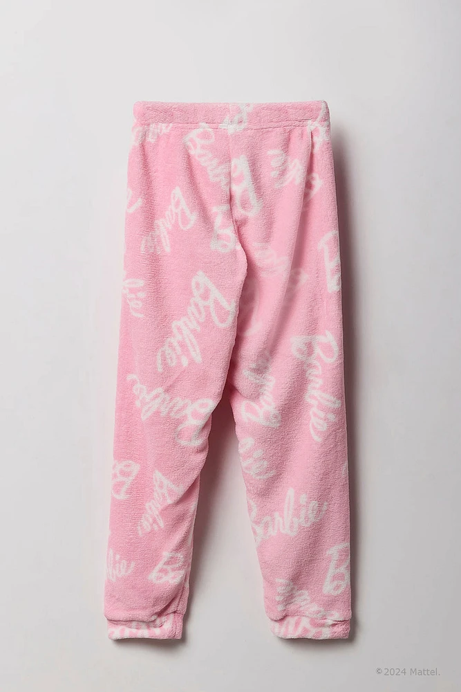 Ensemble-pyjama deux pièces pelucheux à broderie Barbie™ pour filles