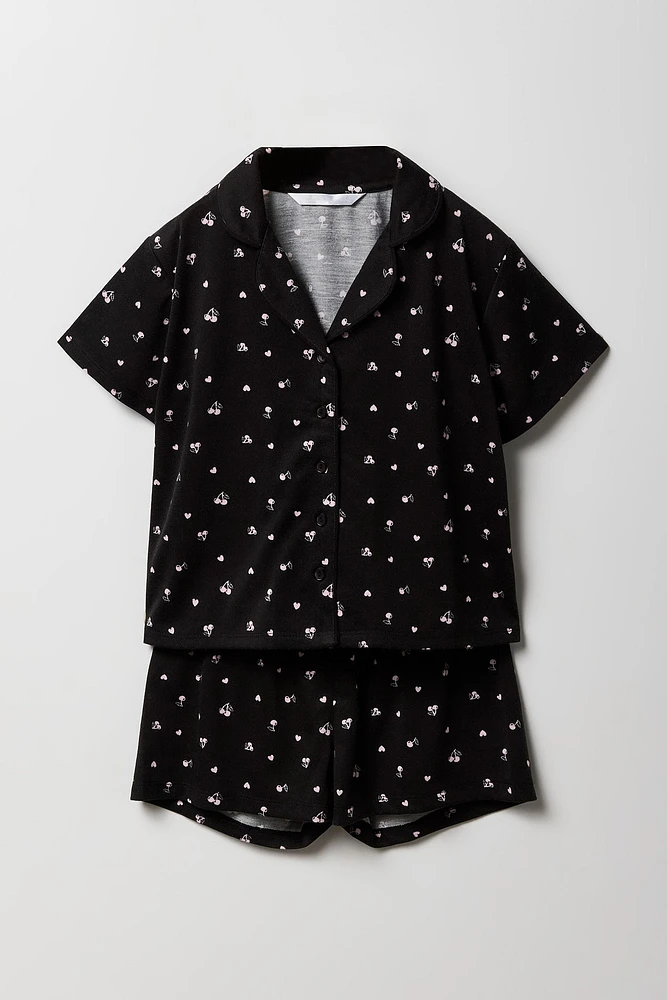 Girls Button-Up Top & Short 2 Piece Pajama Set