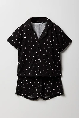 Girls Button-Up Top & Short 2 Piece Pajama Set