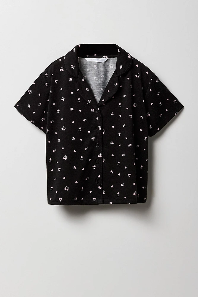 Girls Button-Up Top & Short 2 Piece Pajama Set