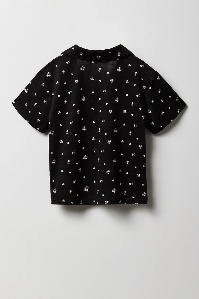 Girls Button-Up Top & Short 2 Piece Pajama Set