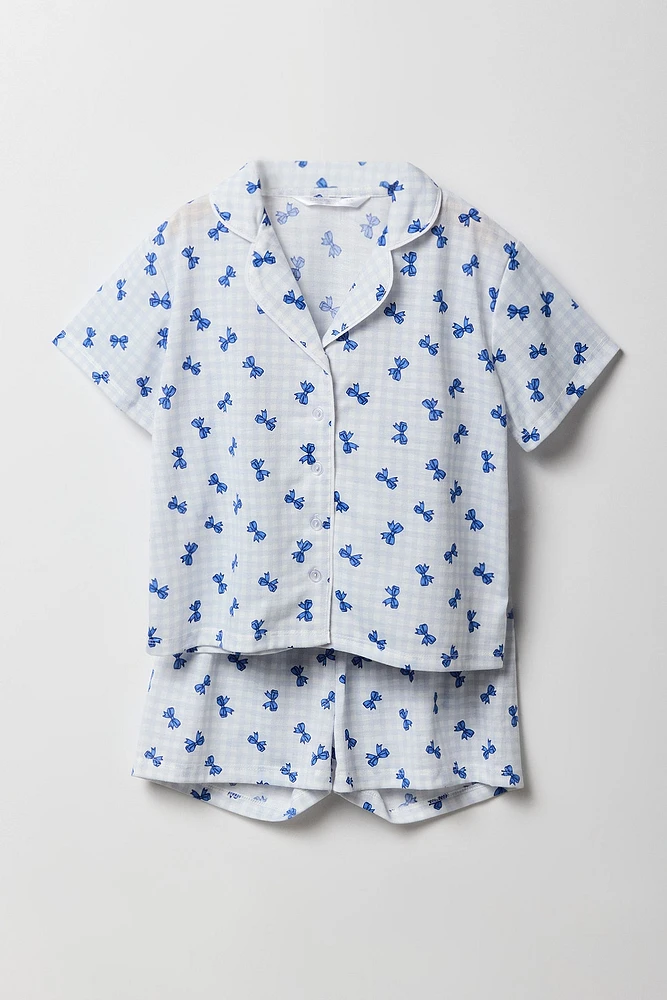 Ensemble-pyjama deux pièces short et haut boutonné pour filles