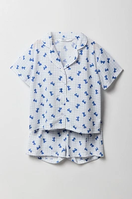 Ensemble-pyjama deux pièces short et haut boutonné pour filles
