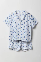 Ensemble-pyjama deux pièces short et haut boutonné pour filles