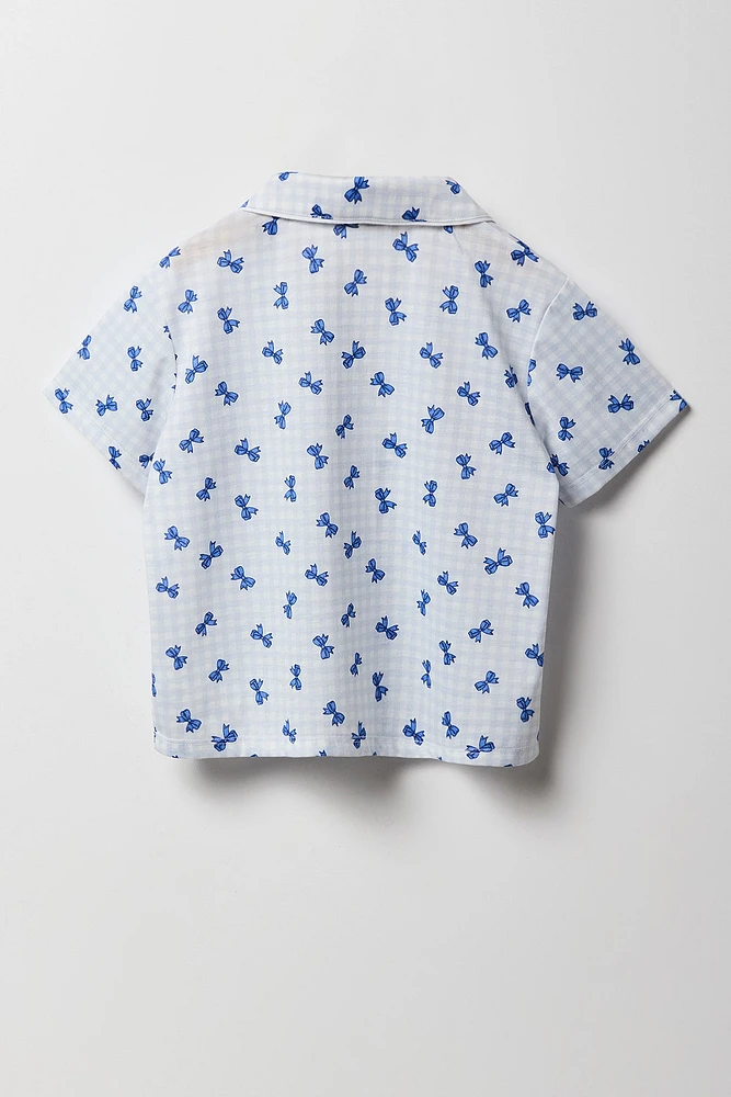 Ensemble-pyjama deux pièces short et haut boutonné pour filles