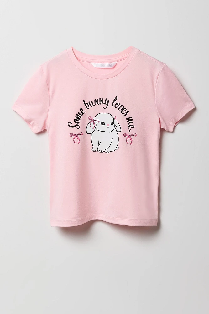 Girls Graphic T-Shirt & Plush Short 2 Piece Pajama Set