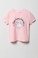 Girls Graphic T-Shirt & Plush Short 2 Piece Pajama Set