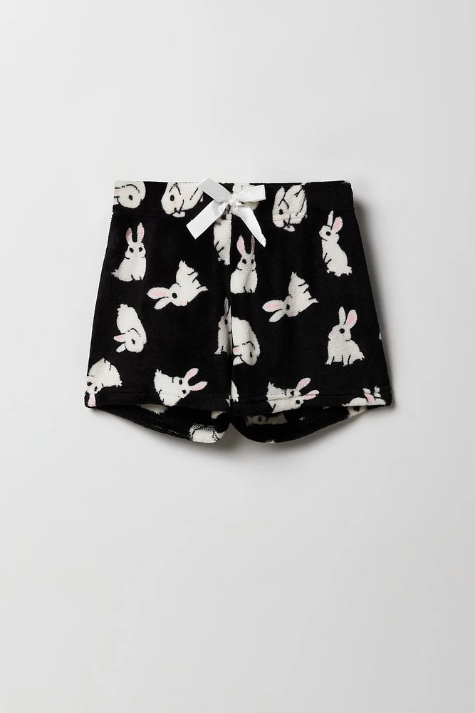 Girls Graphic T-Shirt & Plush Short 2 Piece Pajama Set