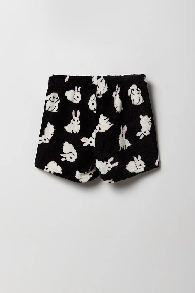 Girls Graphic T-Shirt & Plush Short 2 Piece Pajama Set