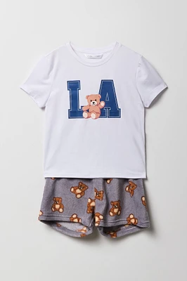 Ensemble pyjama avec t-shirt imprimé et short en peluche pour fille