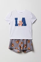 Ensemble pyjama avec t-shirt imprimé et short en peluche pour fille