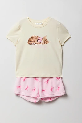 Ensemble pyjama avec t-shirt imprimé et short en peluche pour fille