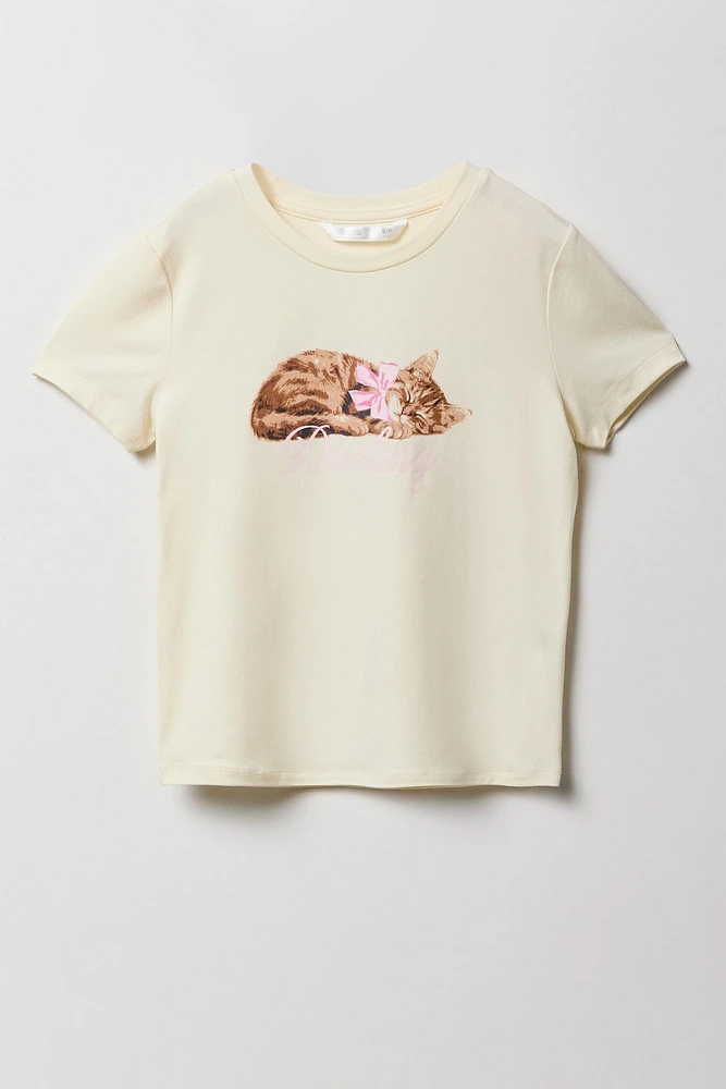 Ensemble pyjama avec t-shirt imprimé et short en peluche pour fille