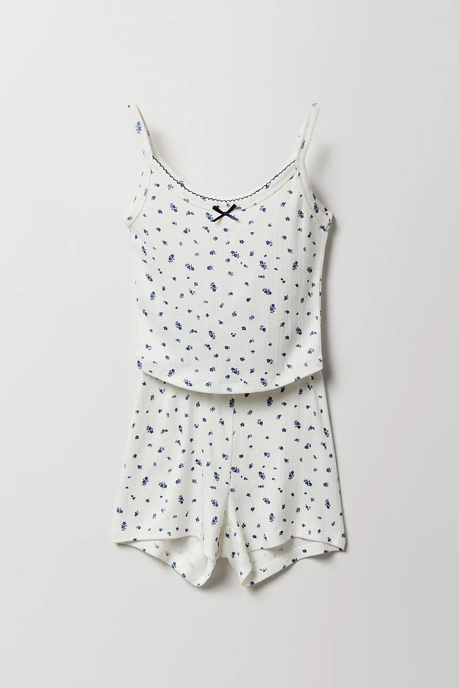 Ensemble pyjama avec débardeur et short en tricot de pointelle pour fille