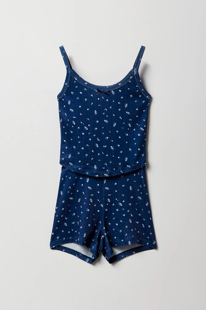 Girls Pointelle Knit Tank & Short 2 Piece Pajama Set