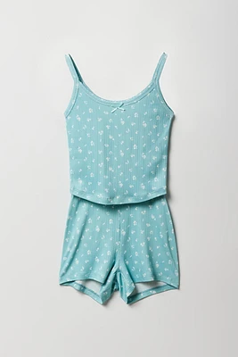 Girls Pointelle Knit Tank & Short 2 Piece Pajama Set