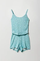 Girls Pointelle Knit Tank & Short 2 Piece Pajama Set