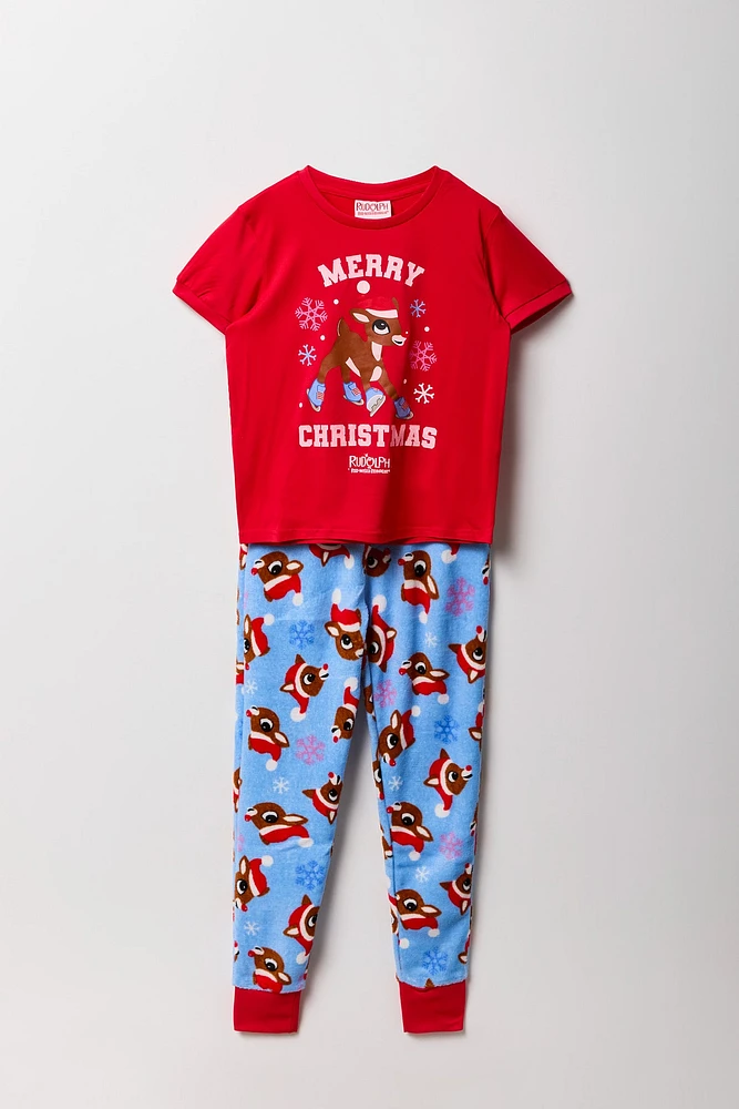 Ensemble pyjama de Noël avec t-shirt et jogger à imprimé Rudolph pour fille