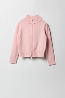 Girls Mock Neck Zip-Up Sweater