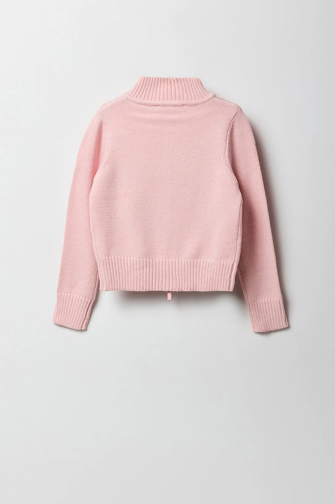 Girls Mock Neck Zip-Up Sweater