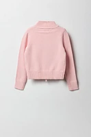 Girls Mock Neck Zip-Up Sweater