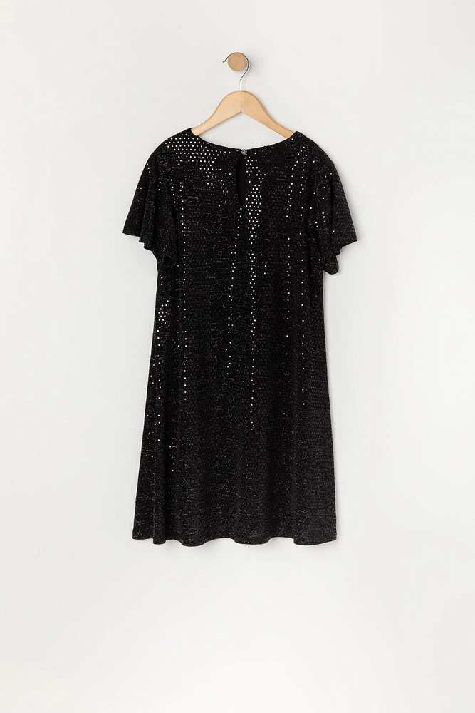 Girls Sequin Short Sleeve Dress