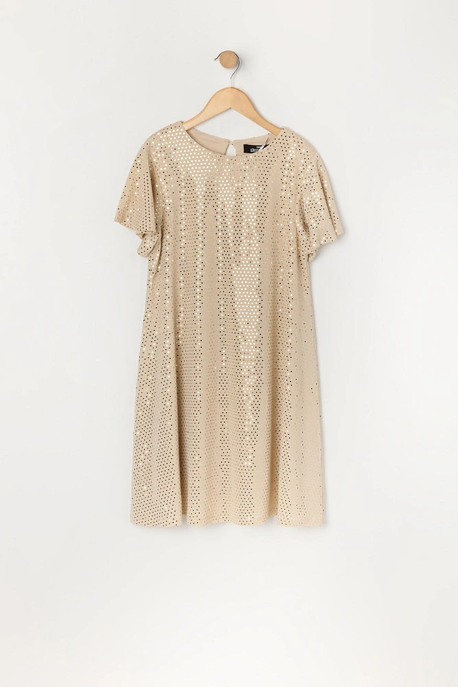 Girls Sequin Short Sleeve Dress