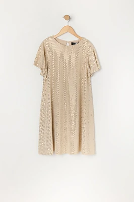 Robe à manches courtes avec paillettes pour fille