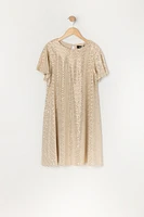 Girls Sequin Short Sleeve Dress