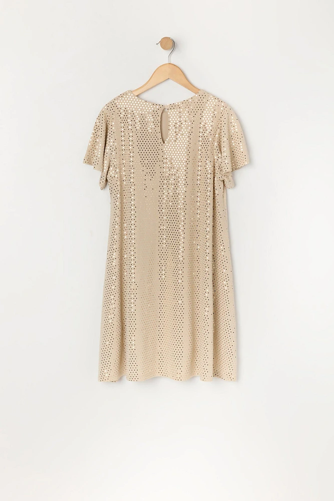 Robe à manches courtes avec paillettes pour fille